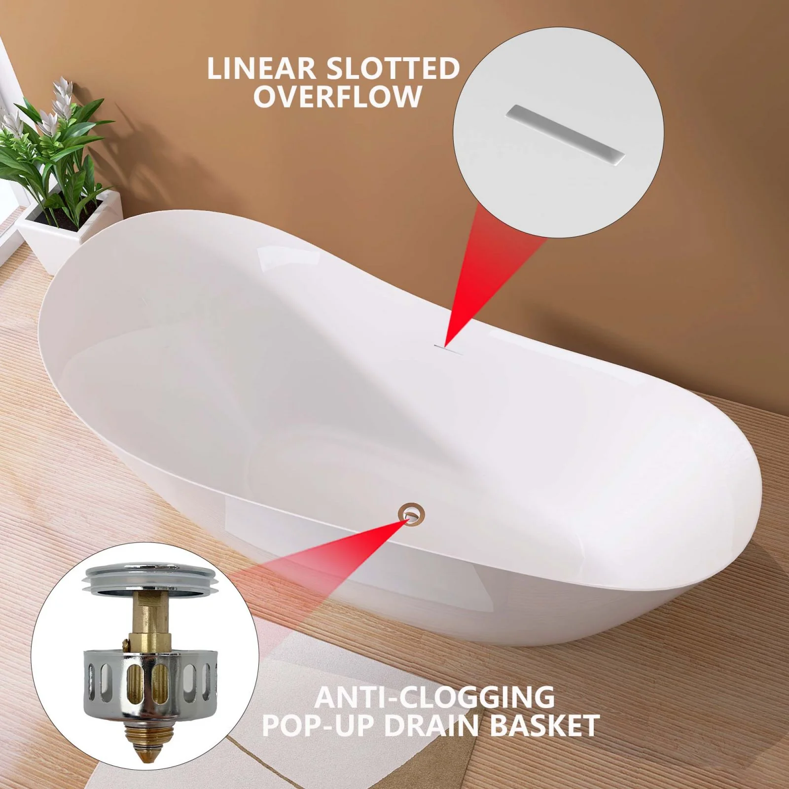 65" Acrylic Reclining Slipper Tub - Image 9