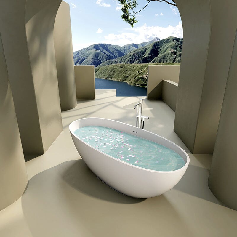 65'' Modern Freestanding Soaking Bathtub Solid Surface Stone Resin Oval Shaped - Image 3