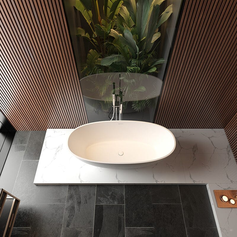 65'' Modern Freestanding Soaking Bathtub Solid Surface Stone Resin Oval Shaped - Image 7