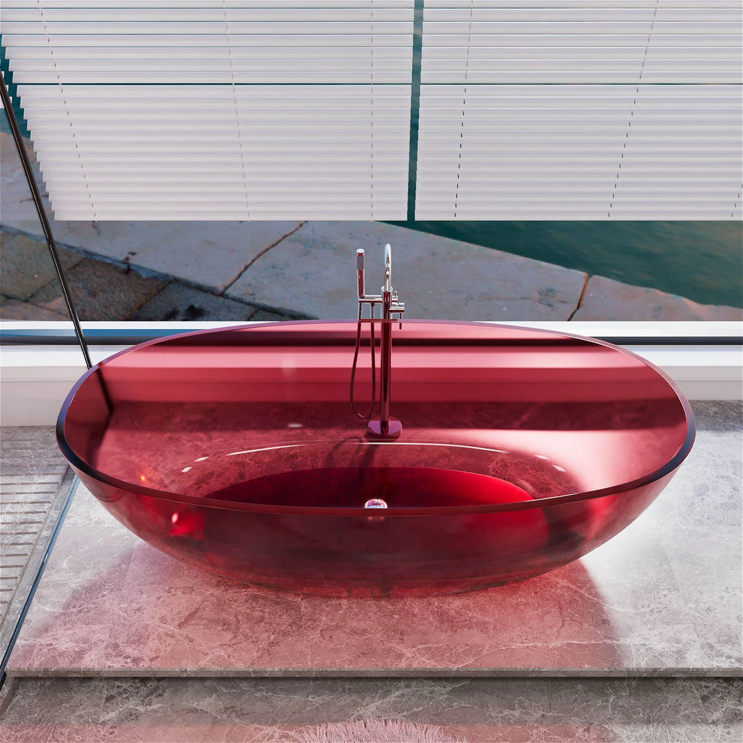65" Red Transparent Freestanding Resin Bathtub - Image 3
