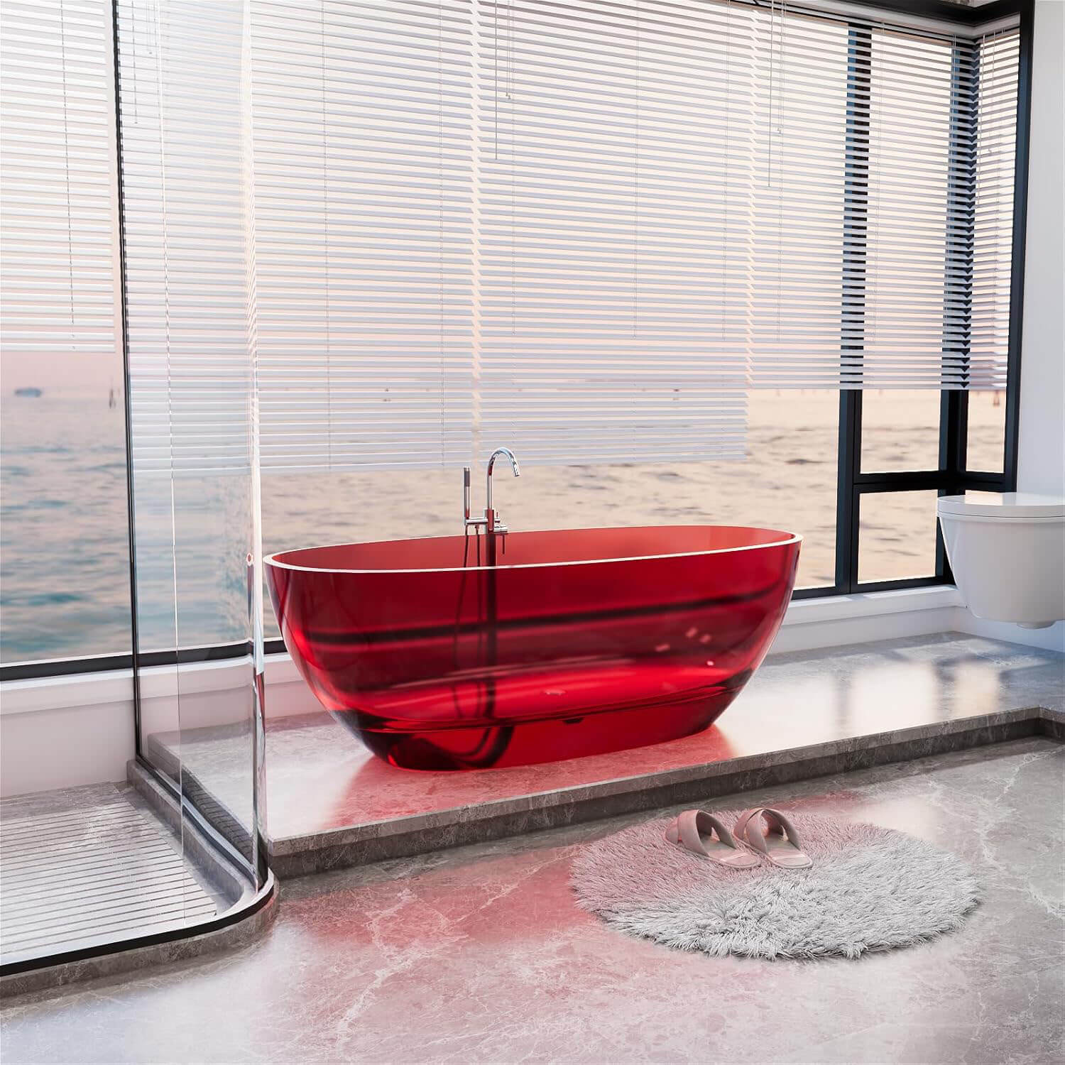 65" Red Transparent Freestanding Resin Bathtub - Image 5