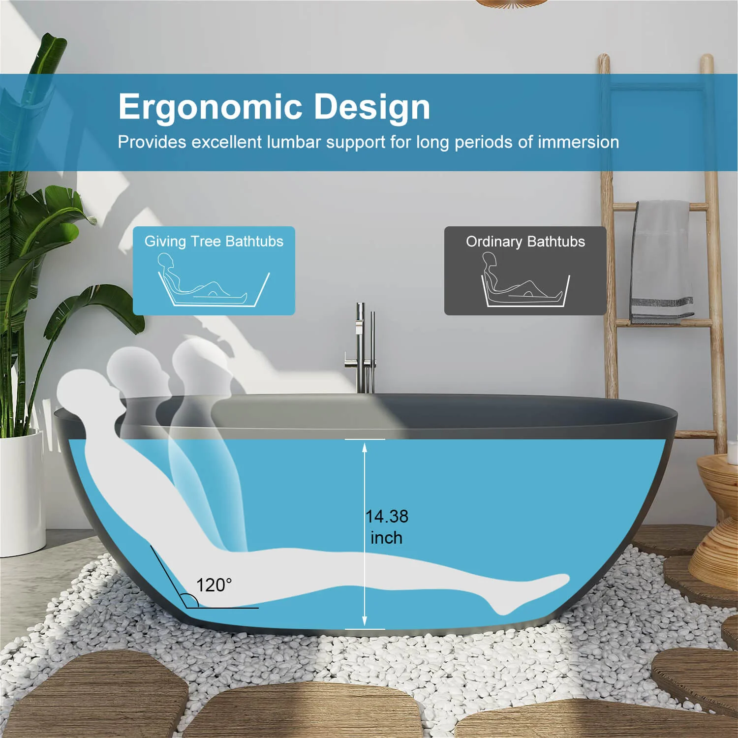 65'' Solid Surface Stone Resin Modern Oval Shaped Freestanding Soaking Bathtub with Overflow - Image 36