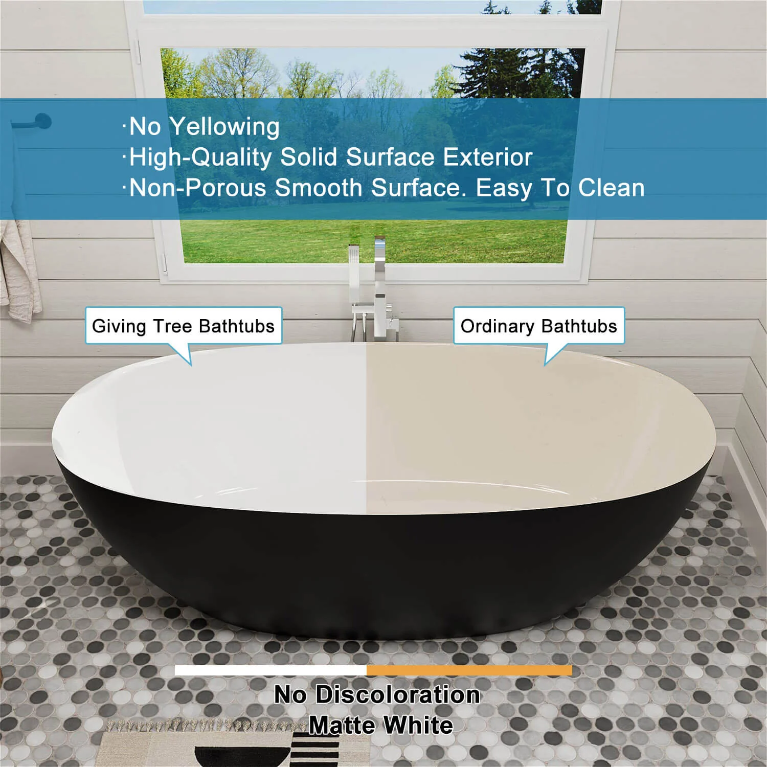 65'' Solid Surface Stone Resin Modern Oval Shaped Freestanding Soaking Bathtub with Overflow - Image 47