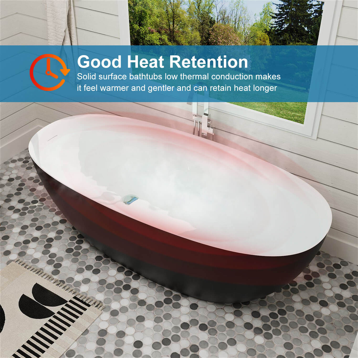 65'' Solid Surface Stone Resin Modern Oval Shaped Freestanding Soaking Bathtub with Overflow - Image 48