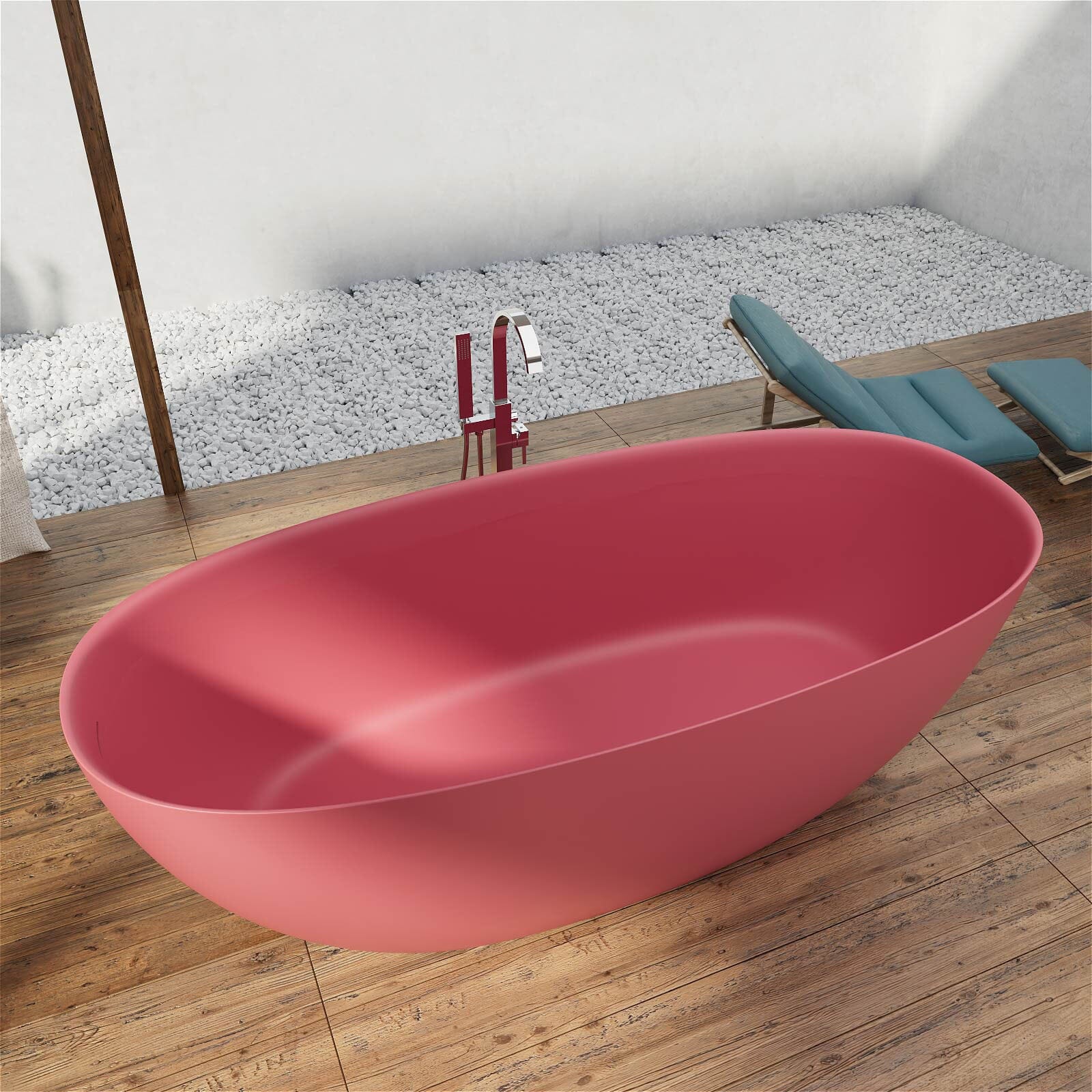 65'' Solid Surface Stone Resin Modern Oval Shaped Freestanding Soaking Bathtub with Overflow - Image 54