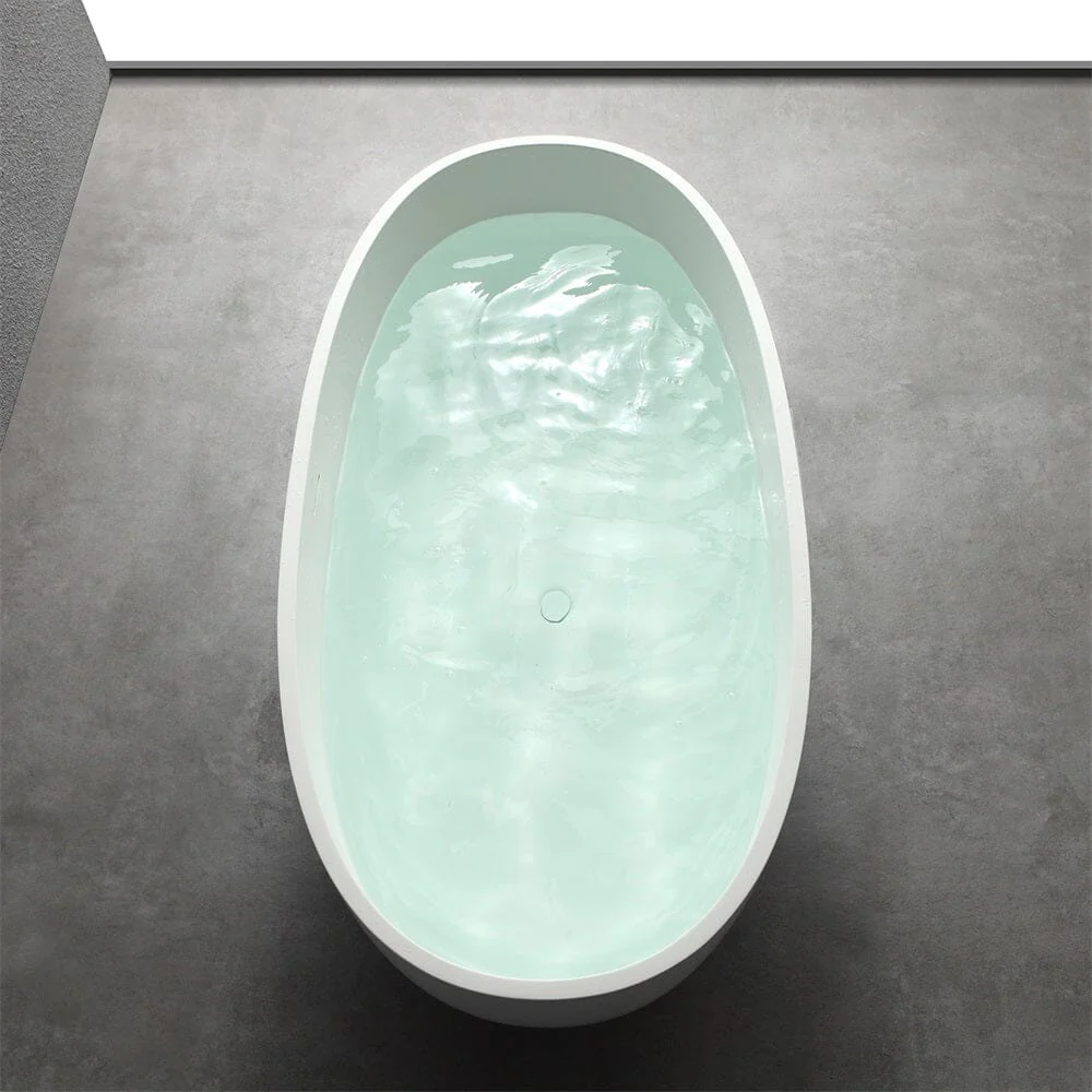 65'' Solid Surface Stone Resin Oval-shaped Freestanding Soaking Bathtub with Overflow - Image 15