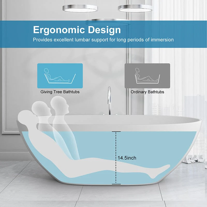 65'' Solid Surface Stone Resin Oval-shaped Freestanding Soaking Bathtub with Overflow - Image 19