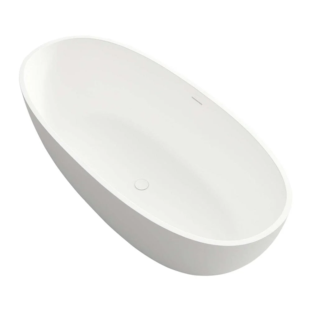 65'' Solid Surface Stone Resin Oval-shaped Freestanding Soaking Bathtub with Overflow - Image 23