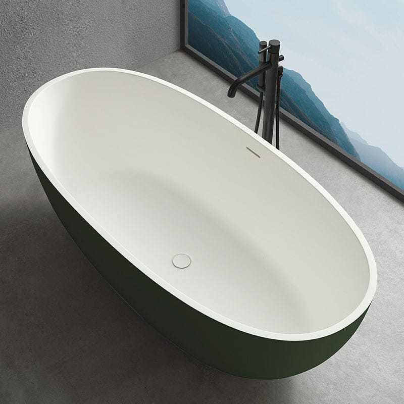 65'' Solid Surface Stone Resin Oval-shaped Freestanding Soaking Bathtub with Overflow - Image 5
