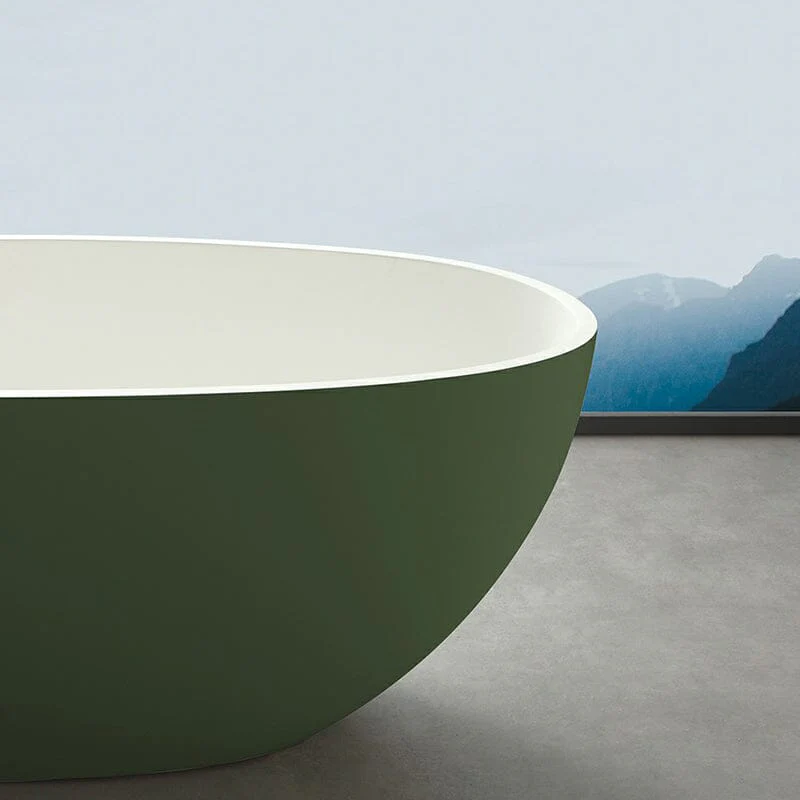 65'' Solid Surface Stone Resin Oval-shaped Freestanding Soaking Bathtub with Overflow - Image 6