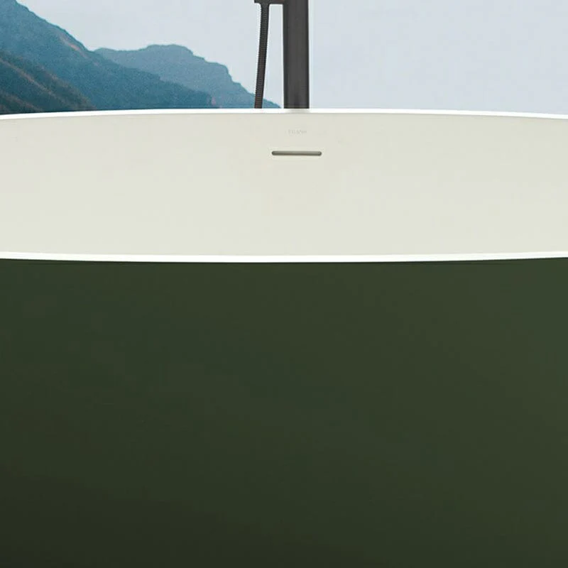 65'' Solid Surface Stone Resin Oval-shaped Freestanding Soaking Bathtub with Overflow - Image 7