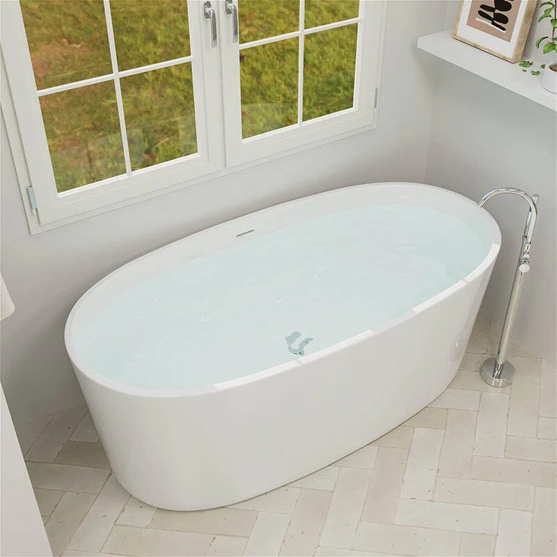 Mokleba 67" Acrylic Modern Bathtub Oval Shape Freestanding Soaking Tub - Image 3