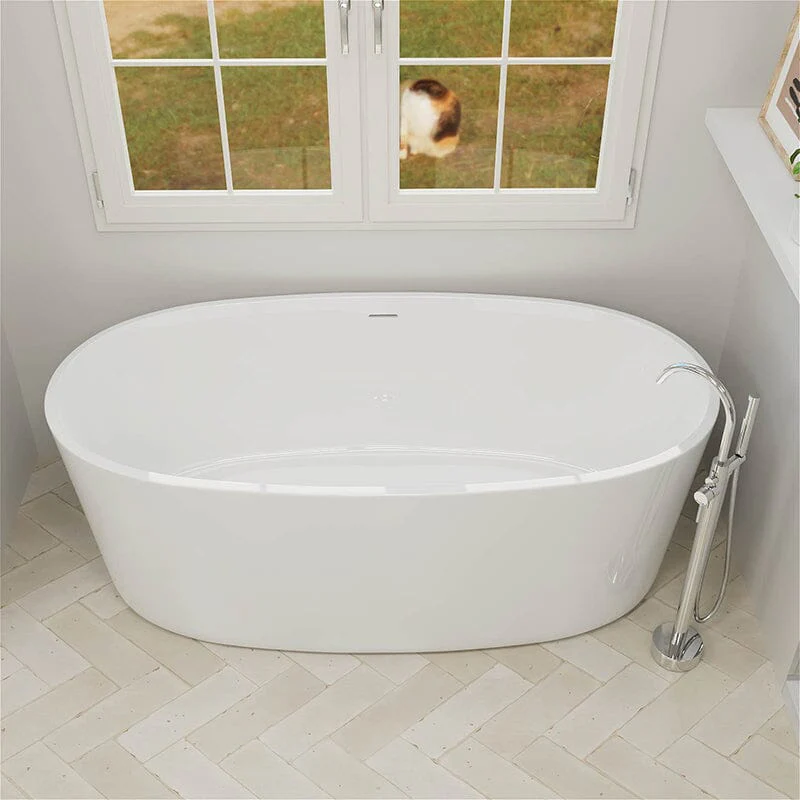 Mokleba 67" Acrylic Modern Bathtub Oval Shape Freestanding Soaking Tub - Image 4