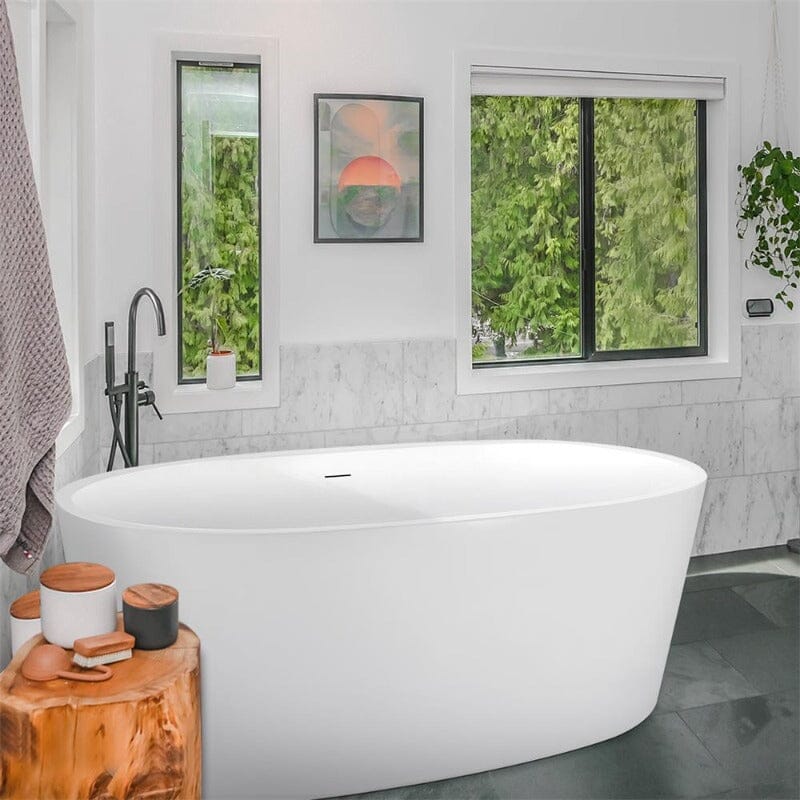 Mokleba 67" Acrylic Modern Bathtub Oval Shape Freestanding Soaking Tub - Image 5
