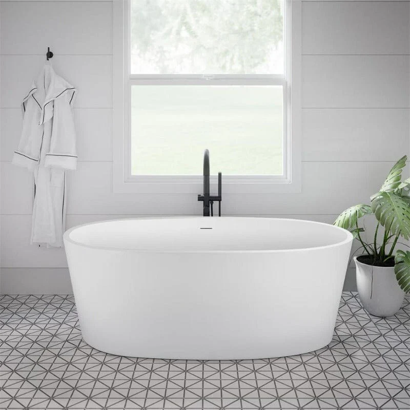 Mokleba 67" Acrylic Modern Bathtub Oval Shape Freestanding Soaking Tub - Image 6