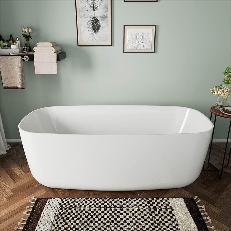 Mokleba 67" Acrylic Rounded Rectangle Freestanding Soaking Bathtub Double Ended - Image 3