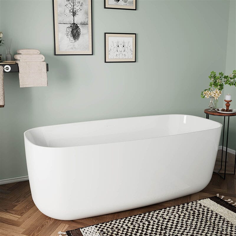 Mokleba 67" Acrylic Rounded Rectangle Freestanding Soaking Bathtub Double Ended - Image 4