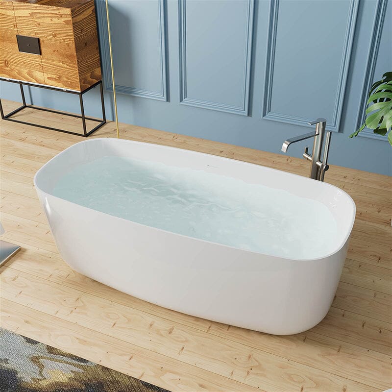 Mokleba 67" Acrylic Rounded Rectangle Freestanding Soaking Bathtub Double Ended - Image 6