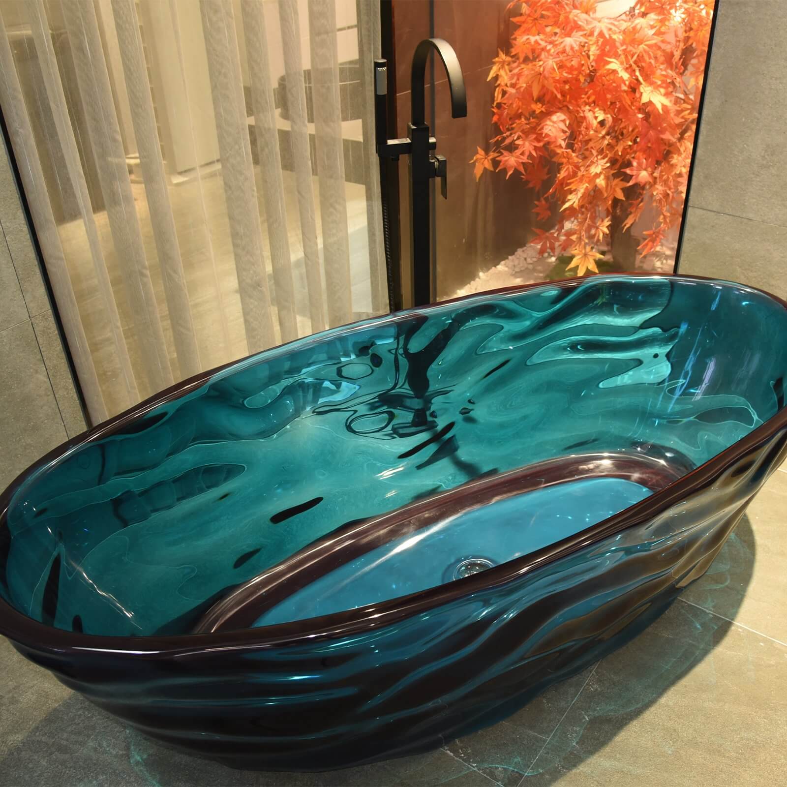 67" Blue Transparent Resin Freestanding Bathtub - Image 3