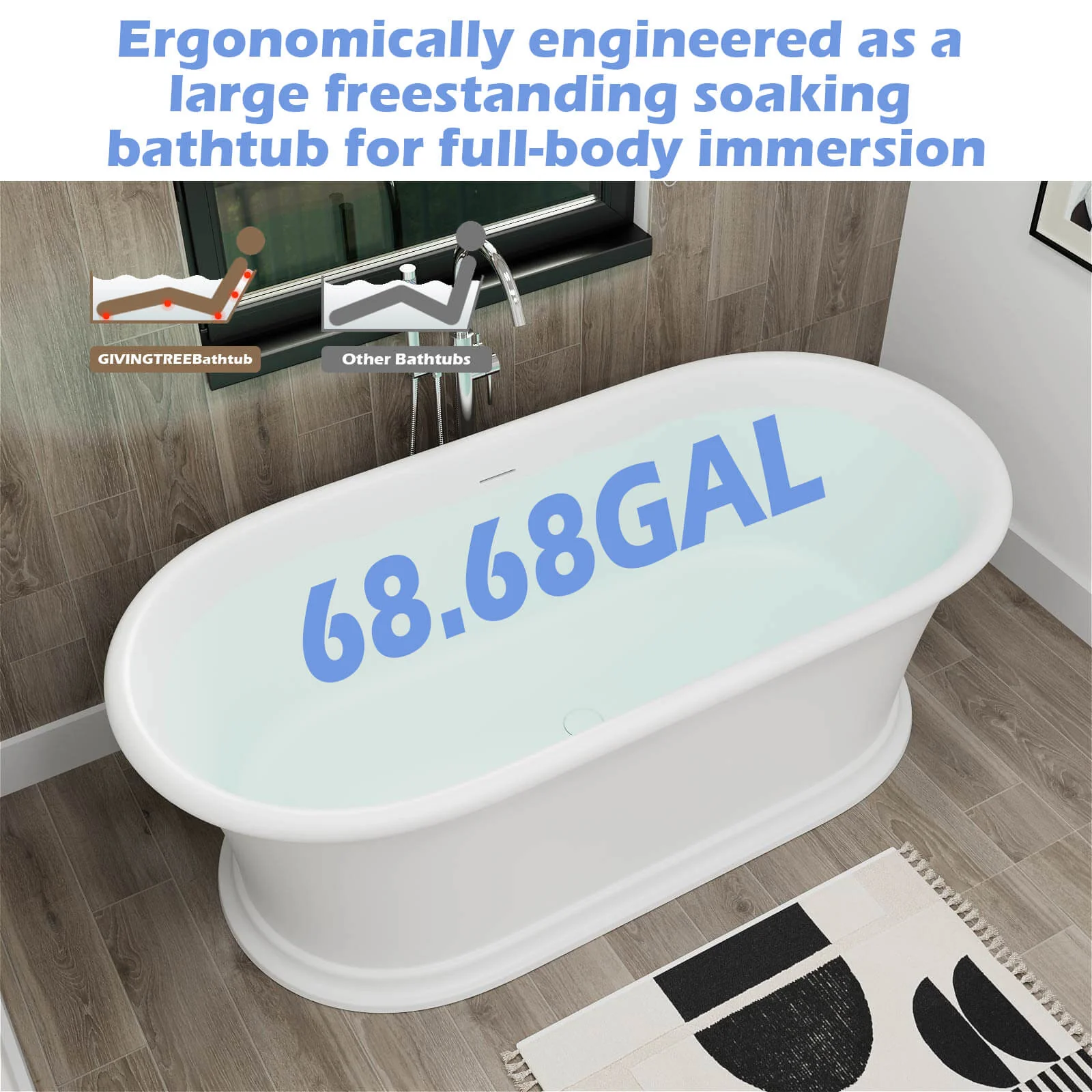 67" Double Ended Pedestal Tub – Modern Elegance in Solid Surface - Image 10