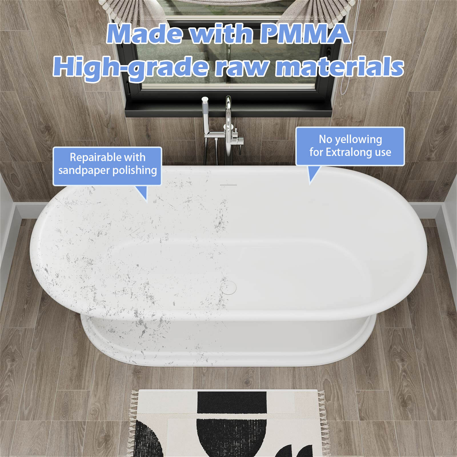 67" Double Ended Pedestal Tub – Modern Elegance in Solid Surface - Image 11