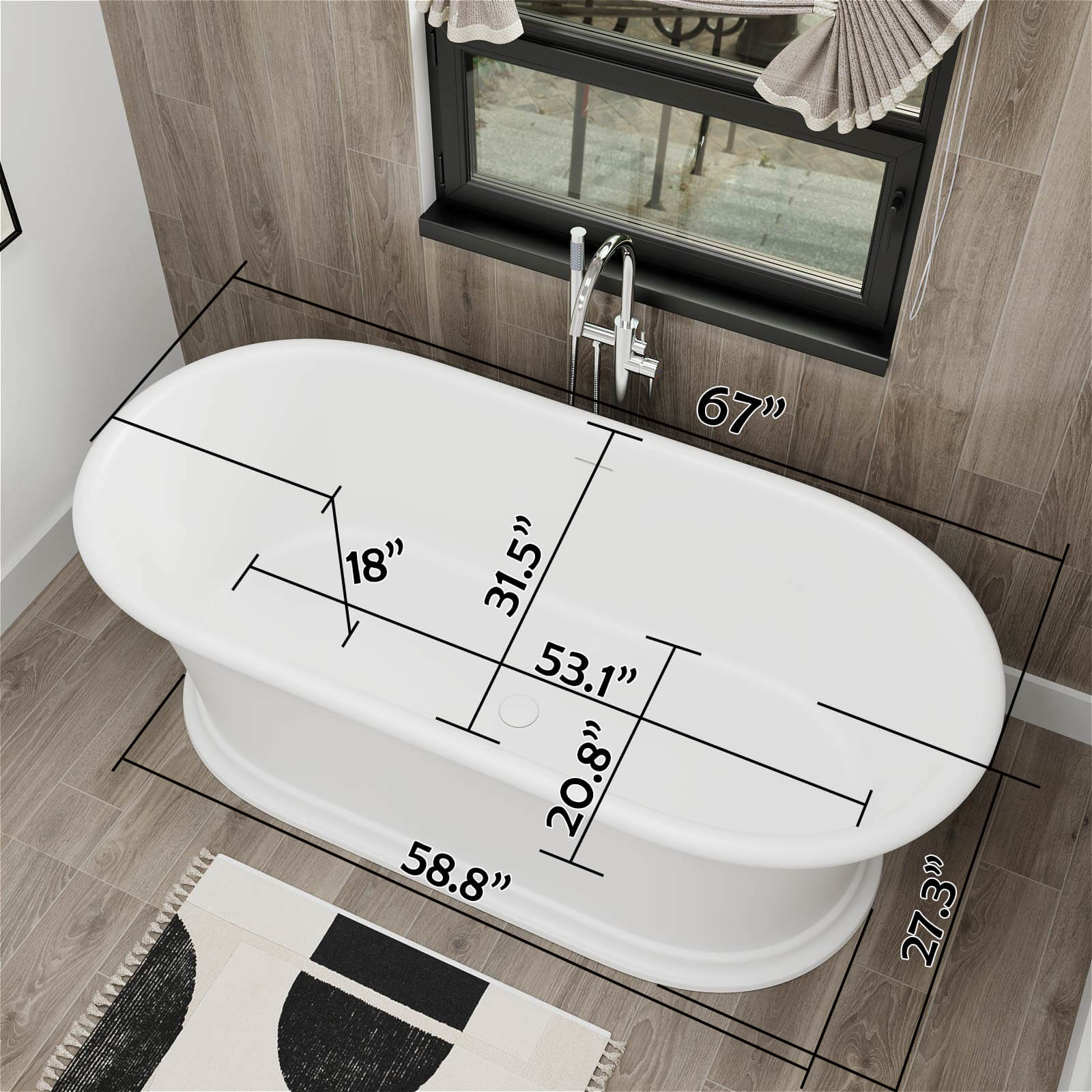 67" Double Ended Pedestal Tub – Modern Elegance in Solid Surface - Image 14