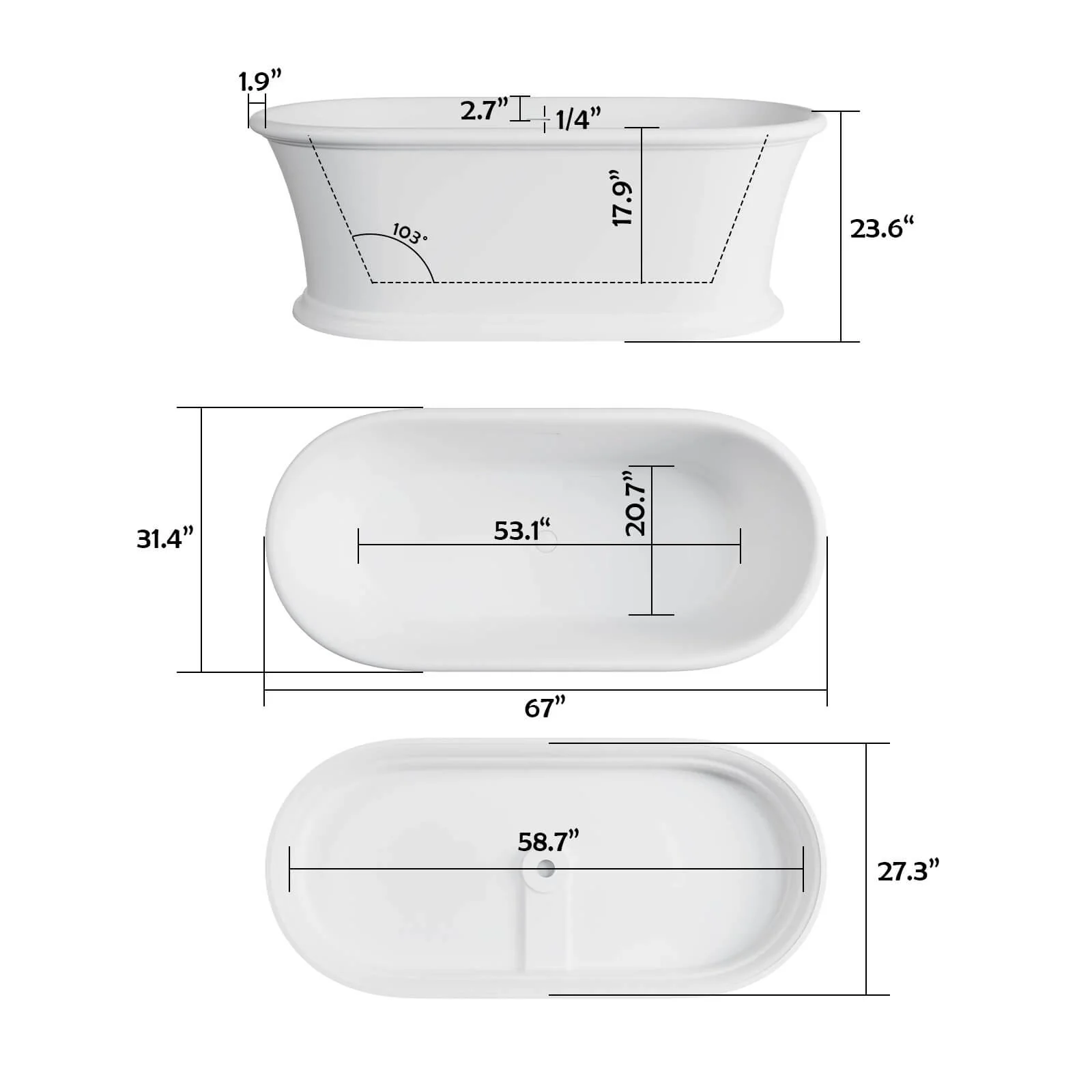 67" Double Ended Pedestal Tub – Modern Elegance in Solid Surface - Image 8