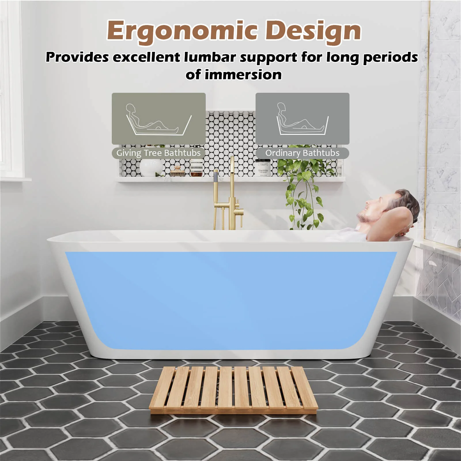 67" Matte White Solid Surface Rectangular Freestanding Tub - Image 8