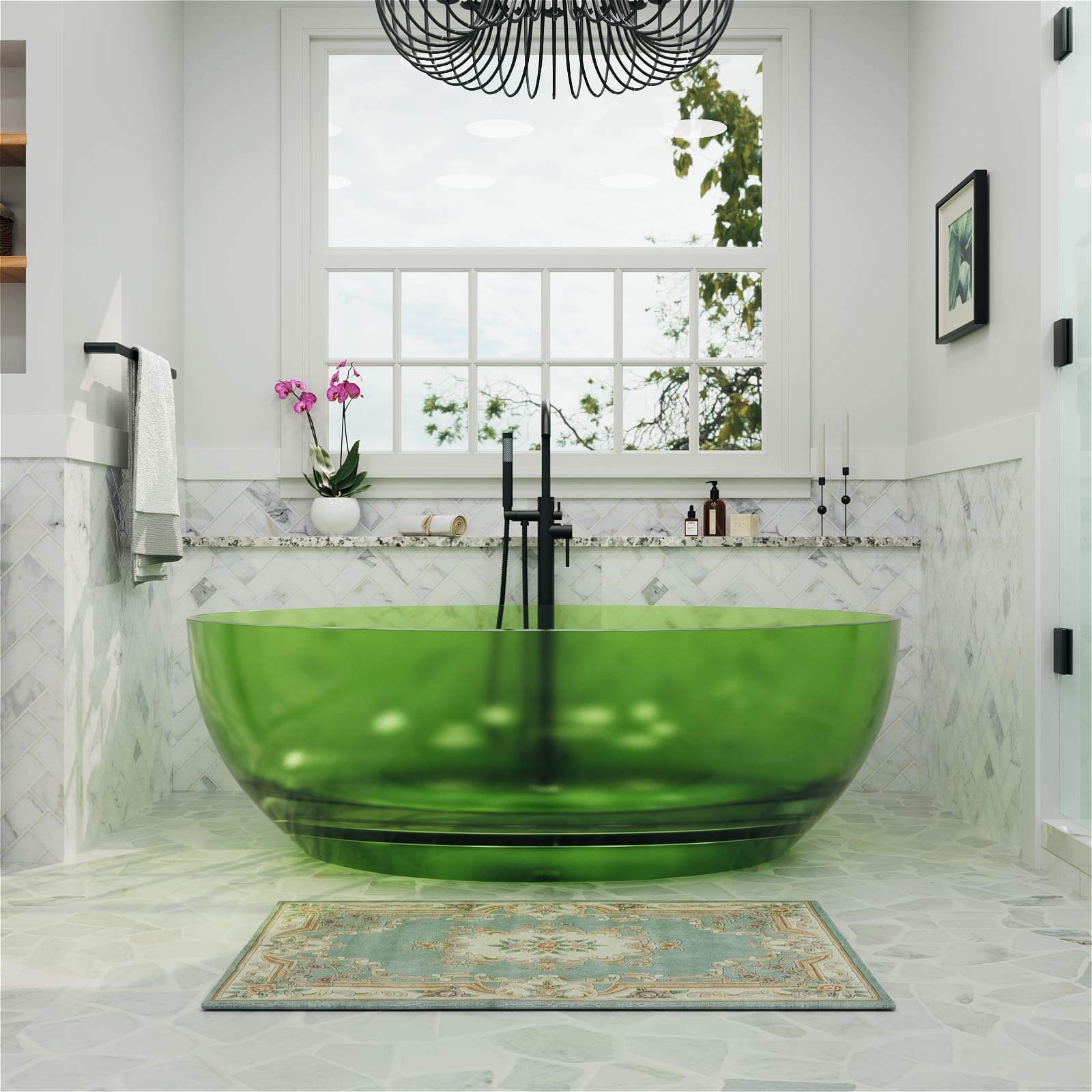 67" Round Transparent Resin Romantic 2-Person Tub - Customizable Colors - Image 10