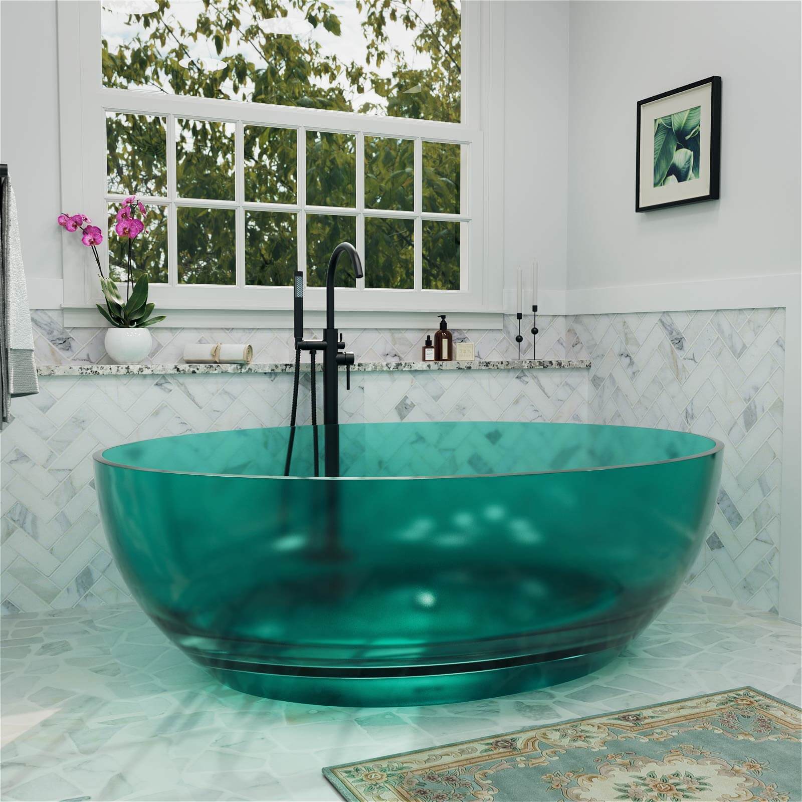 67" Round Transparent Resin Romantic 2-Person Tub - Customizable Colors - Image 3
