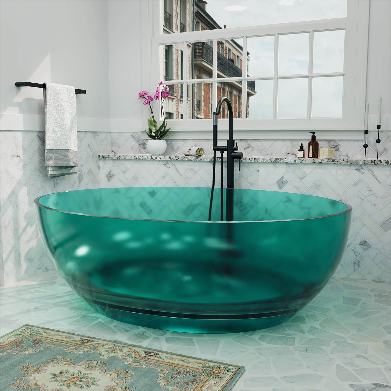 67" Round Transparent Resin Romantic 2-Person Tub - Customizable Colors - Image 4