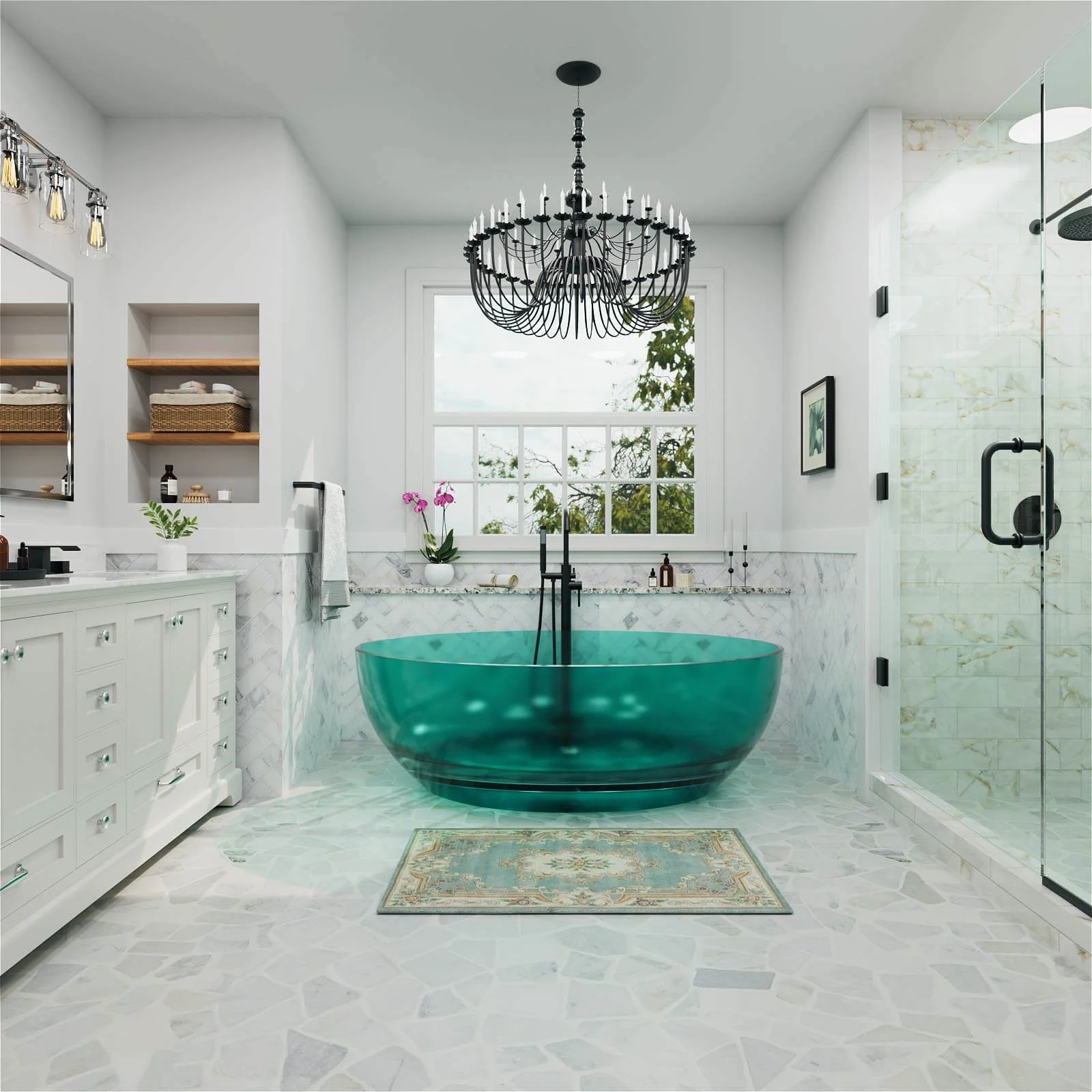 67" Round Transparent Resin Romantic 2-Person Tub - Customizable Colors - Image 5