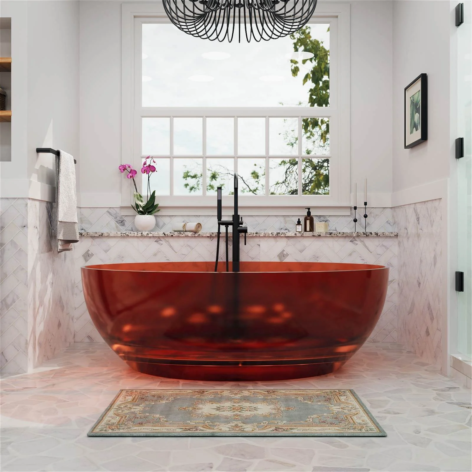 67" Round Transparent Resin Romantic 2-Person Tub - Customizable Colors - Image 8