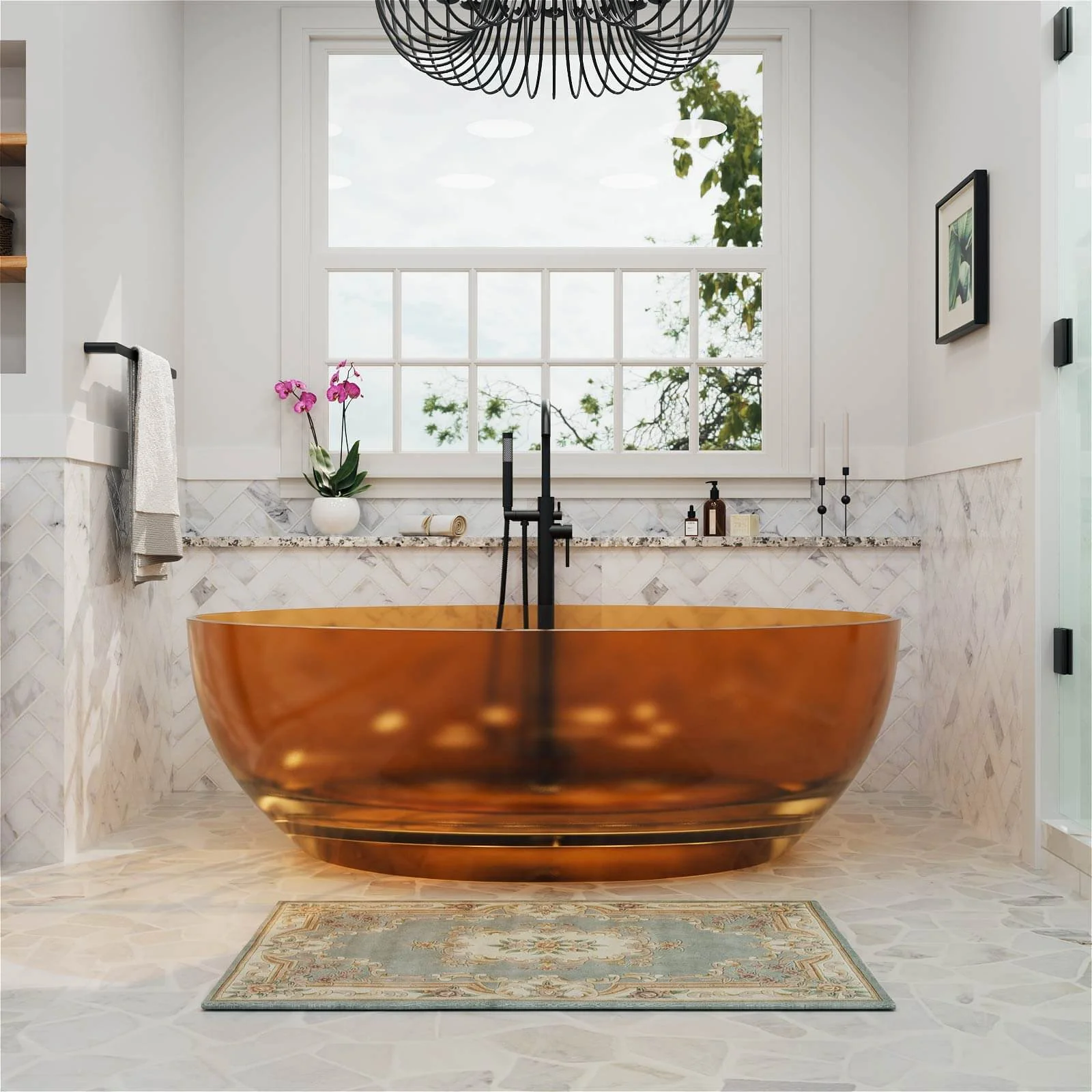 67" Round Transparent Resin Romantic 2-Person Tub - Customizable Colors - Image 9