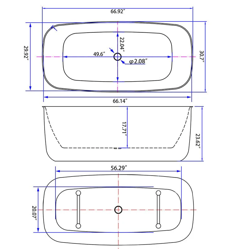 Mokleba 67'' Rectangular Acrylic Soaking Bathtub with Rounded Corners and Freestanding Design - Image 11