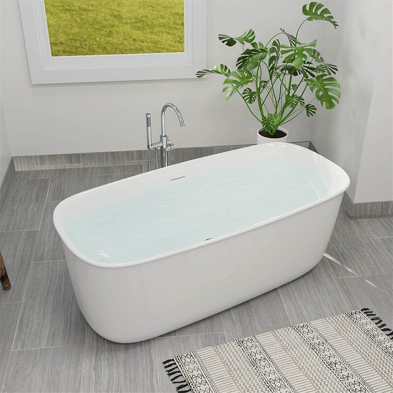 Mokleba 67'' Rectangular Acrylic Soaking Bathtub with Rounded Corners and Freestanding Design - Image 3