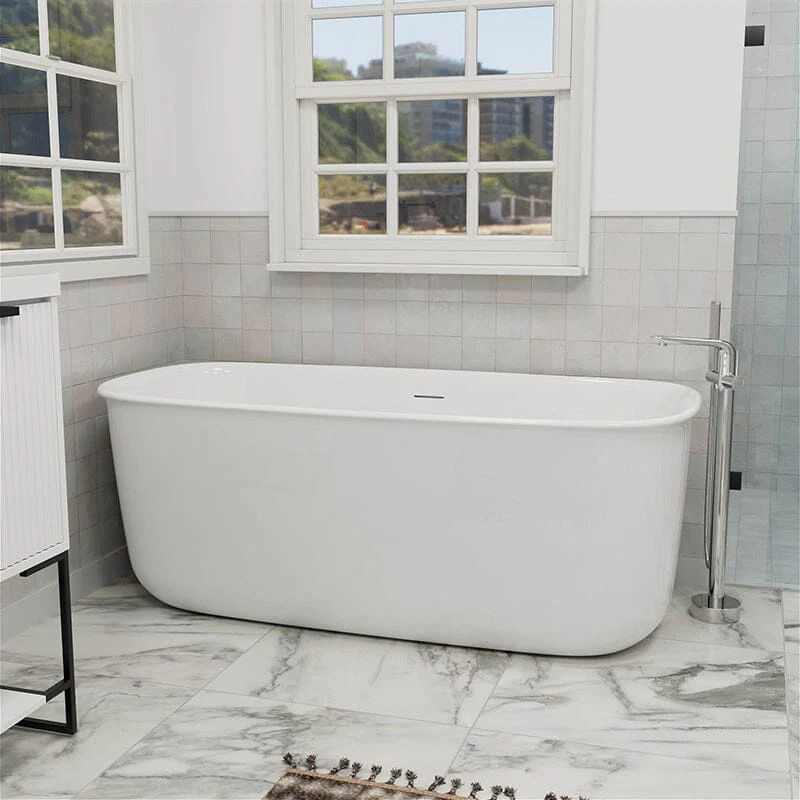 Mokleba 67'' Rectangular Acrylic Soaking Bathtub with Rounded Corners and Freestanding Design - Image 6