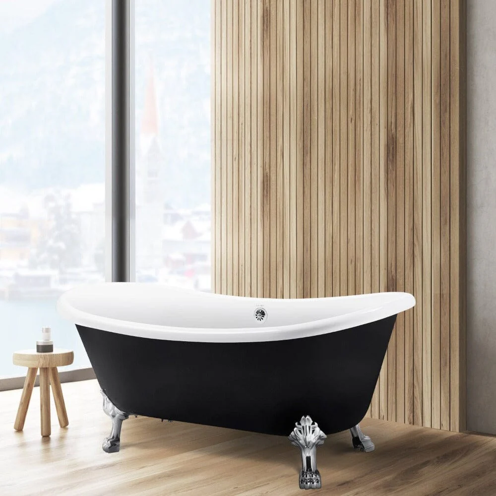 Mokleba 67" Rolled Rim Claw Foot Double Slipper Tub - Acrylic Material, Freestanding Design, Immersive Soaking Experience - Image 16