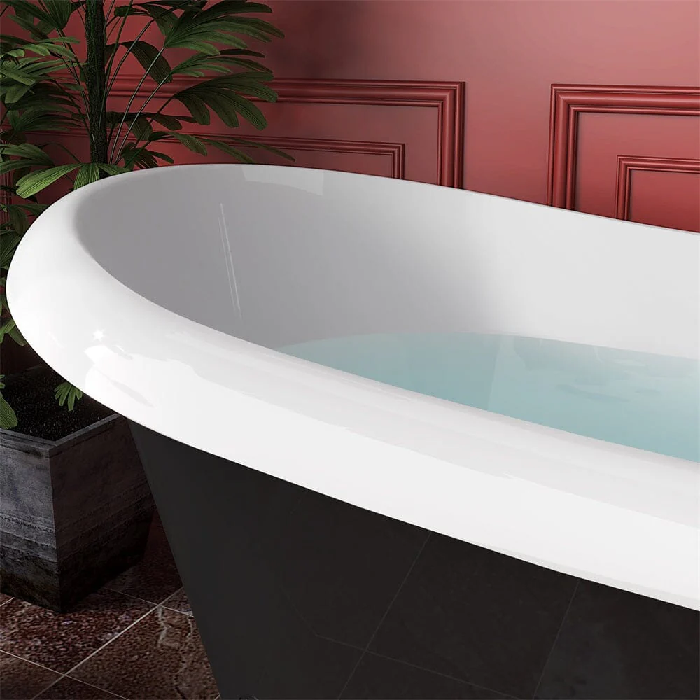 Mokleba 67" Rolled Rim Claw Foot Double Slipper Tub - Acrylic Material, Freestanding Design, Immersive Soaking Experience - Image 22