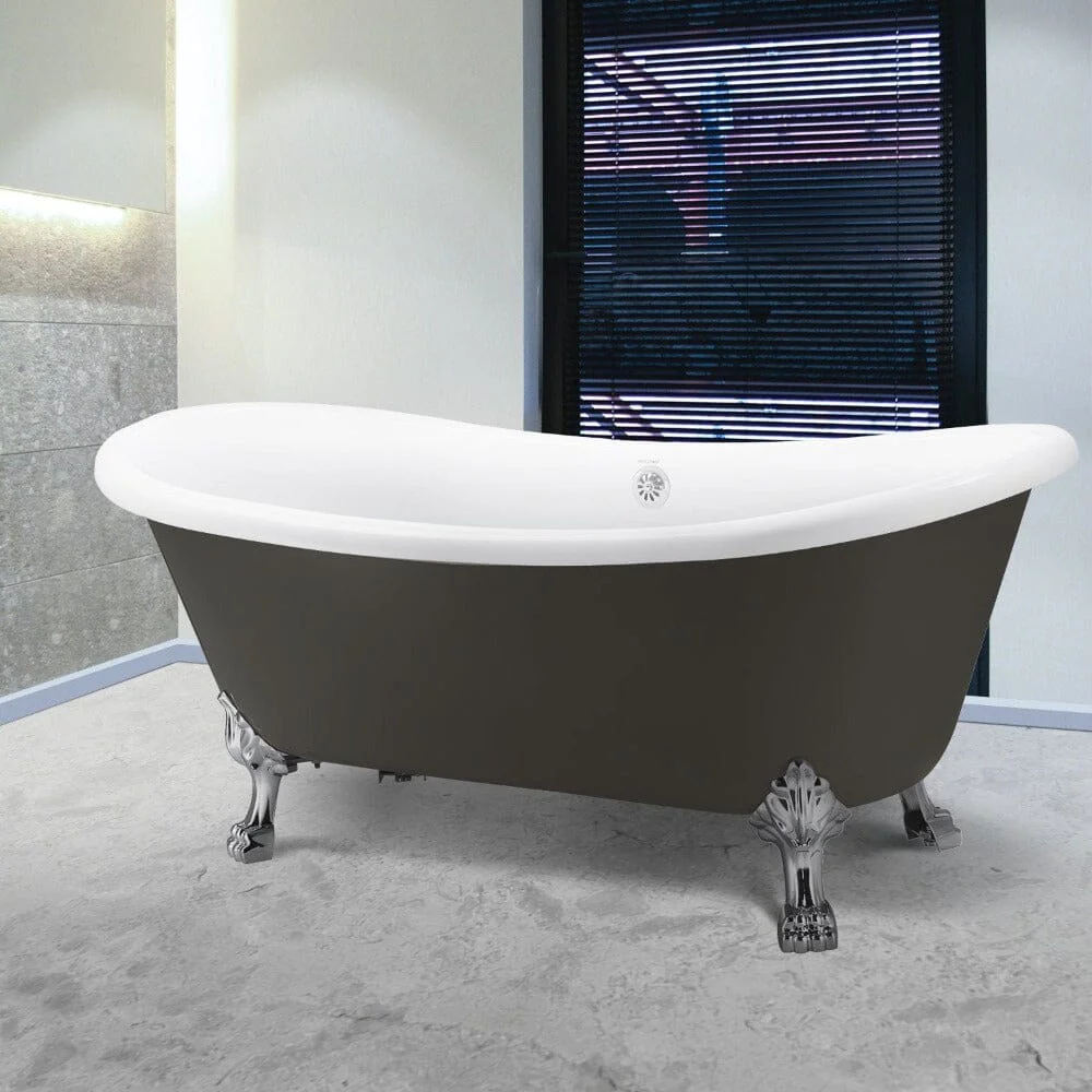 Mokleba 67" Rolled Rim Claw Foot Double Slipper Tub - Acrylic Material, Freestanding Design, Immersive Soaking Experience - Image 26