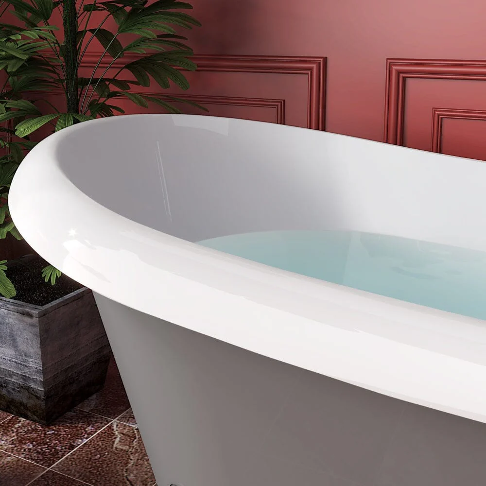 Mokleba 67" Rolled Rim Claw Foot Double Slipper Tub - Acrylic Material, Freestanding Design, Immersive Soaking Experience - Image 29