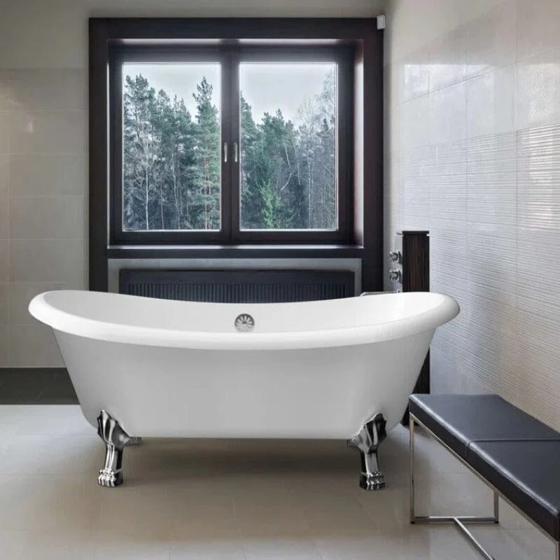 Mokleba 67" Rolled Rim Claw Foot Double Slipper Tub - Acrylic Material, Freestanding Design, Immersive Soaking Experience - Image 4