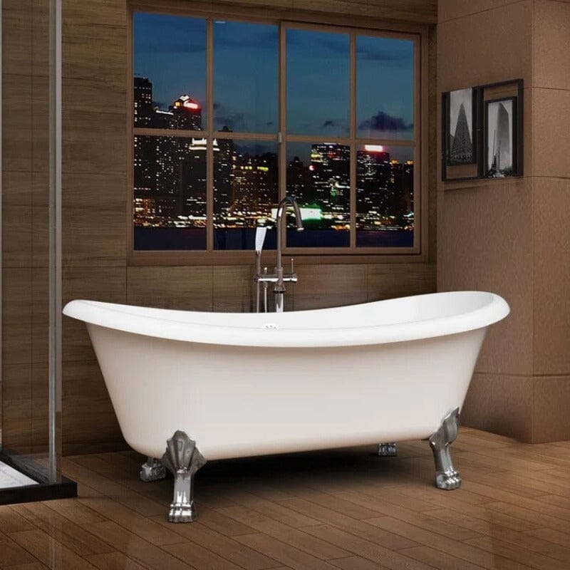 Mokleba 67" Rolled Rim Claw Foot Double Slipper Tub - Acrylic Material, Freestanding Design, Immersive Soaking Experience - Image 5