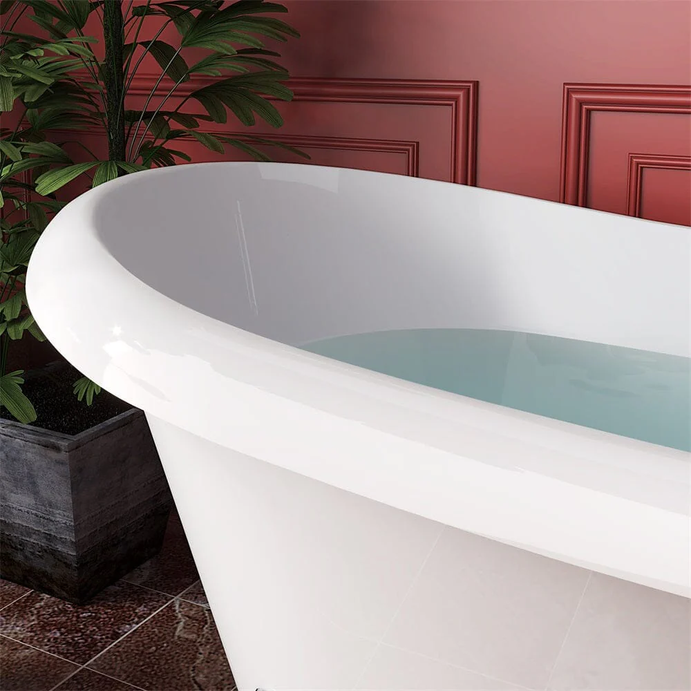 Mokleba 67" Rolled Rim Claw Foot Double Slipper Tub - Acrylic Material, Freestanding Design, Immersive Soaking Experience - Image 7