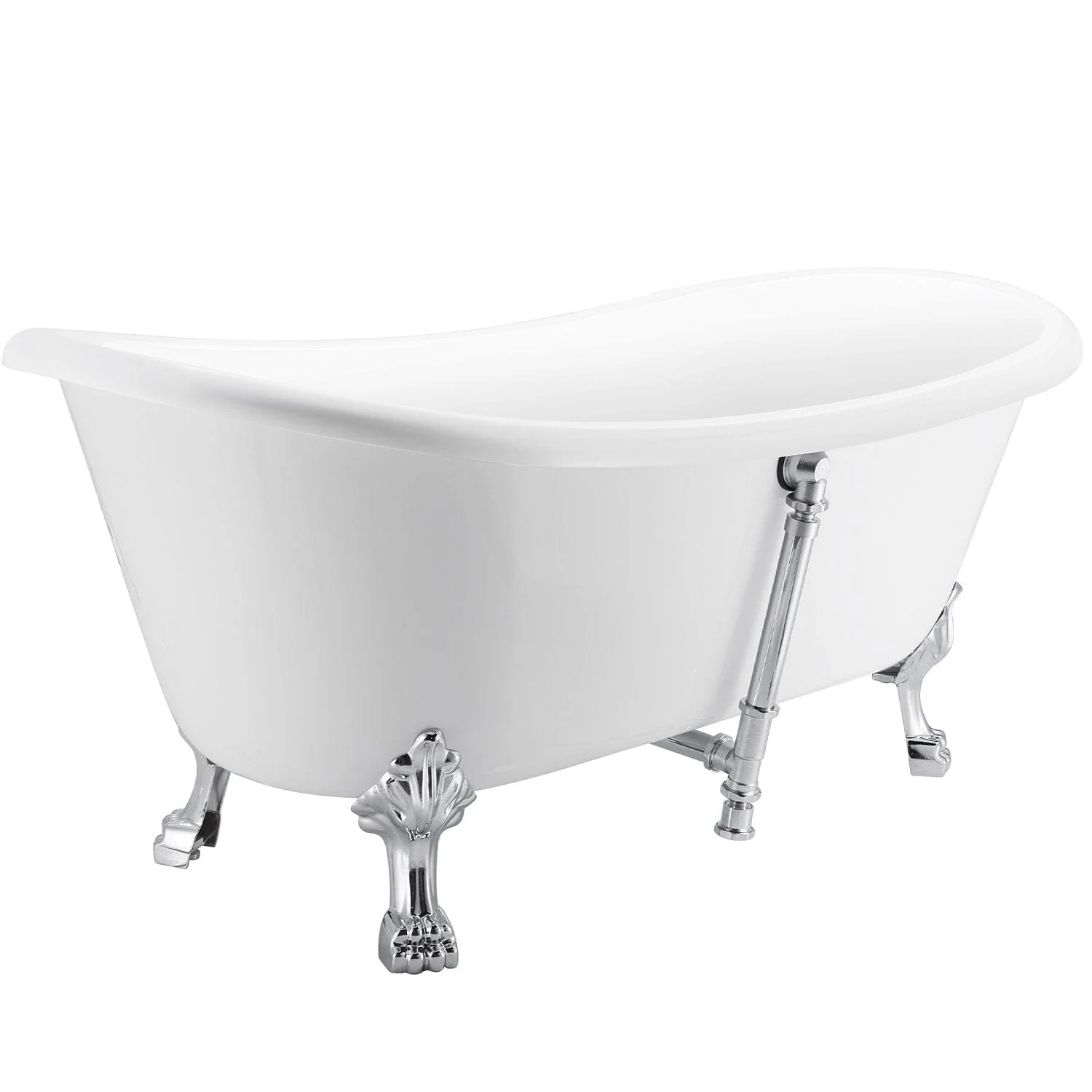 Mokleba 67" Rolled Rim Claw Foot Double Slipper Tub - Acrylic Material, Freestanding Design, Immersive Soaking Experience - Image 9