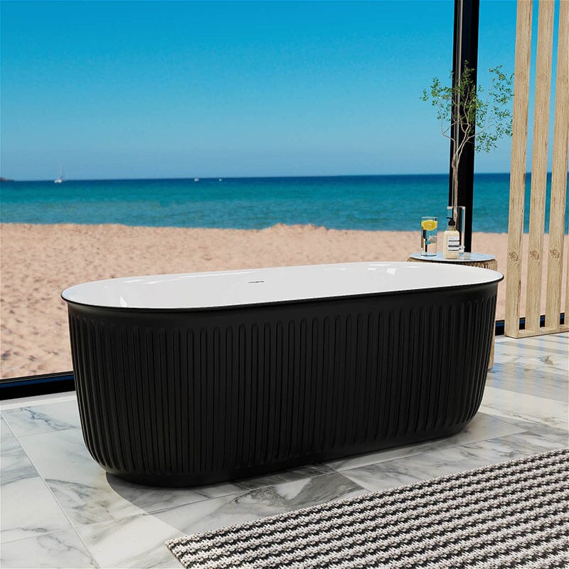 Mokleba 67" Oval Acrylic Fluted Bathtub Double Ended Freestanding Soaking Tub - Image 13