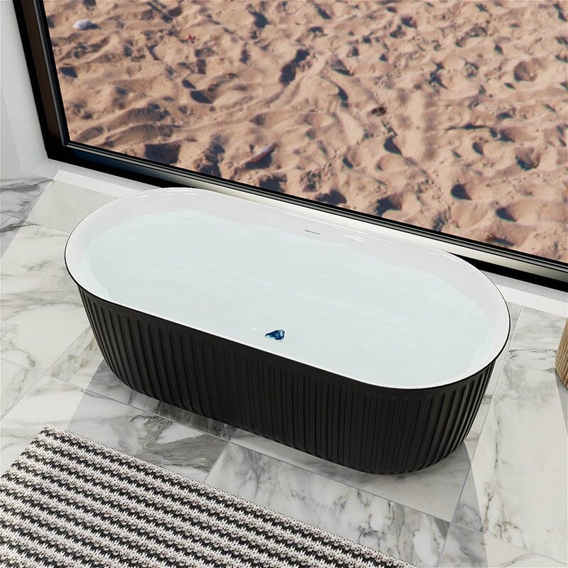 Mokleba 67" Oval Acrylic Fluted Bathtub Double Ended Freestanding Soaking Tub - Image 15