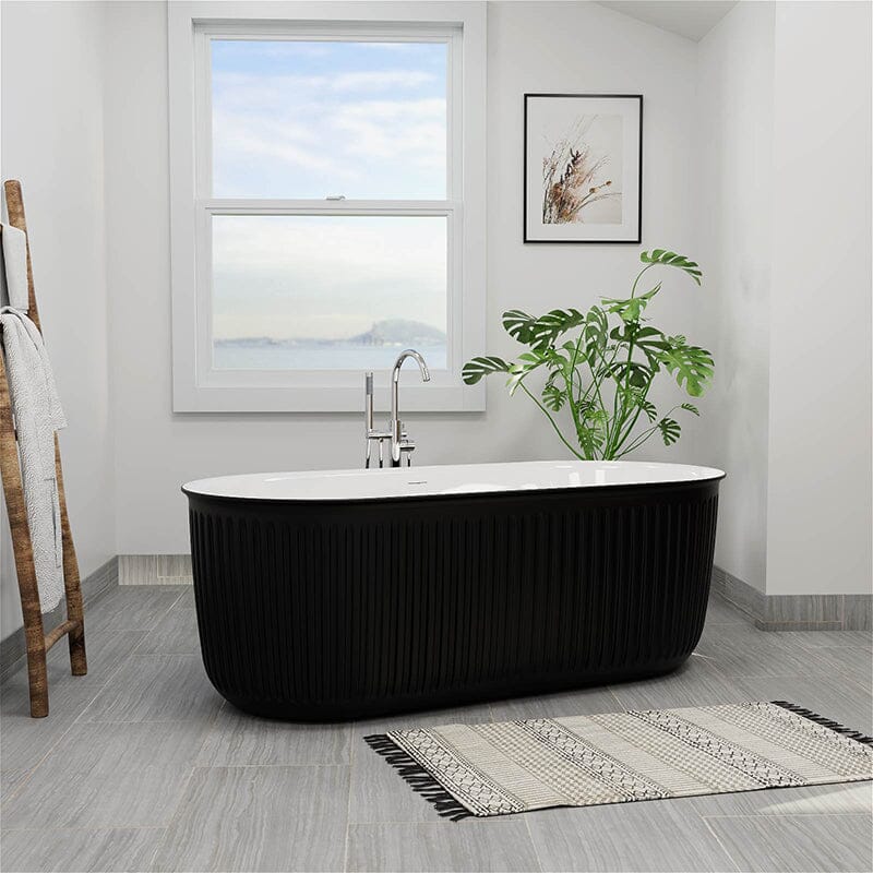 Mokleba 67" Oval Acrylic Fluted Bathtub Double Ended Freestanding Soaking Tub - Image 17