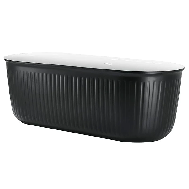 Mokleba 67" Oval Acrylic Fluted Bathtub Double Ended Freestanding Soaking Tub - Image 19