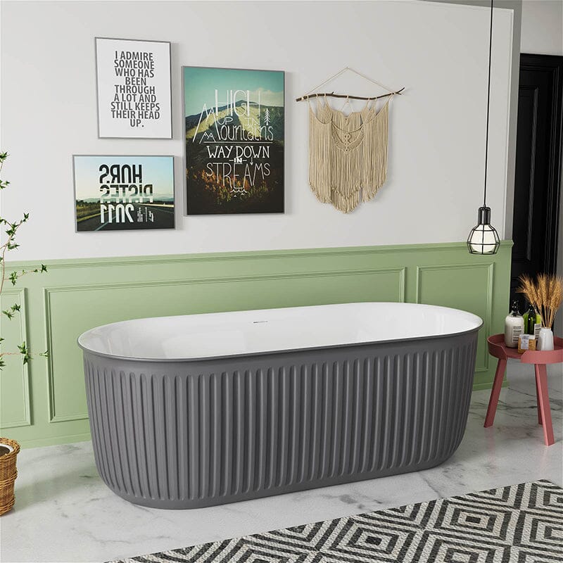 Mokleba 67" Oval Acrylic Fluted Bathtub Double Ended Freestanding Soaking Tub - Image 3